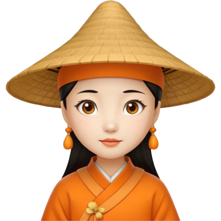 ancient chinese girl with conical hat, orange emoji