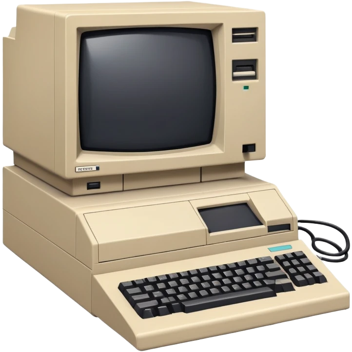 Vintage desktop computer from the 80s, bulky beige monitor with floppy disk drive, separate keyboard, nostalgic tech aesthetic emoji