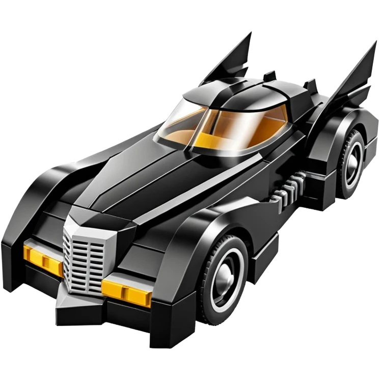  aerodynamic opulent dark futuristic concept Batmobile loosely based on 1976 V16 Cadillac roadster Lego (flat long straight faceted mechanical body) winged stealthy street hot rod  emoji