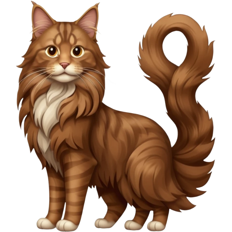 A high-resolution photo-realistic digital illustration of a brown maine coon cat, full body noble maine coon emoji