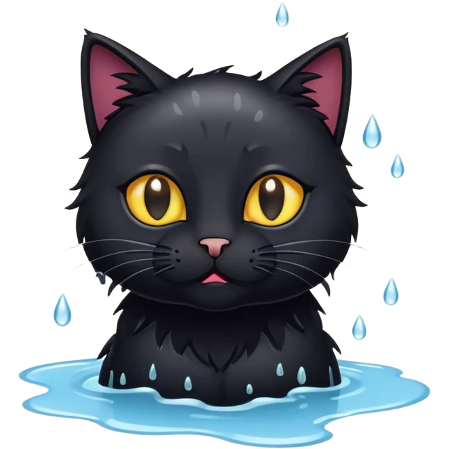 Black cat in puddle of water  emoji