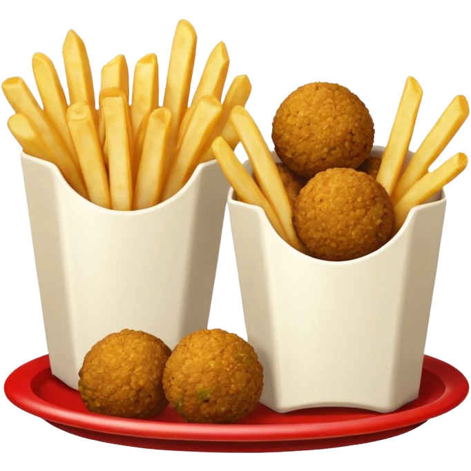 falafel and fries, with two small containers, one with red sauce and one wwhite sauce  emoji