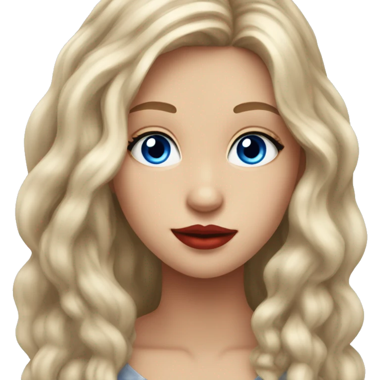fair skinned girl with long brown hair long eyelashes and red lips blue eyes emoji