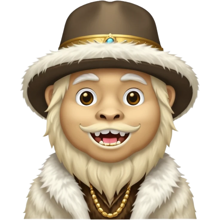 a yeti with a pimp hat and fur coat and gold teeth emoji