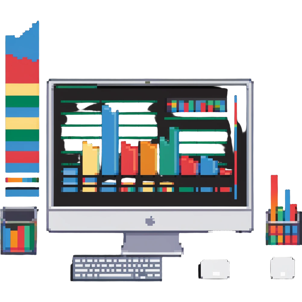 iMac computer with colorful bar charts on the screen emoji
