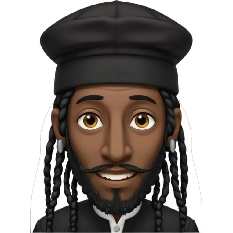 Jewish man emoji with long dread black hair on the sides and jewish judaism hat, long big nose and crooked teeth emoji