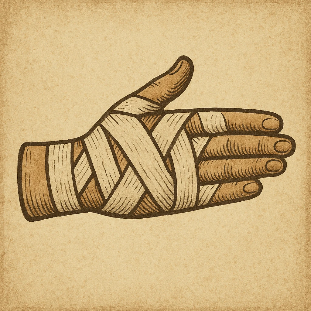 vintage style icon of a bandaged hand, muted colors, subtle texture, classic medical illustration feel emoji