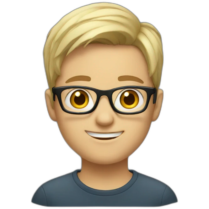 young white person with glasses saying hi emoji