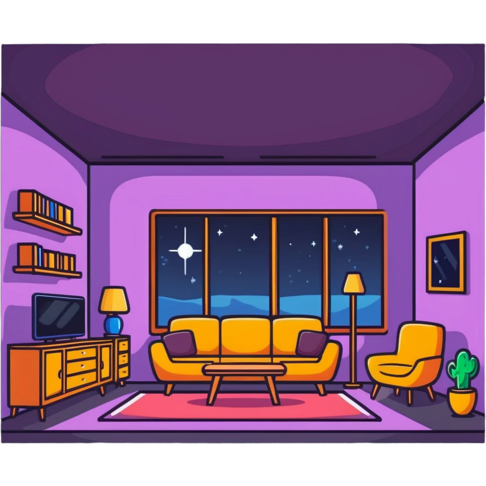 cozy room with furniture and magical sparkles floating above the furniture emoji