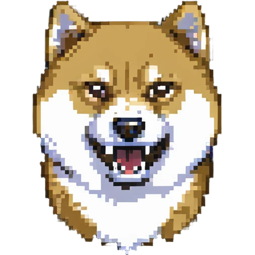 Shiba Inu in Doge style, angry expression, vibrant colors, pixelated texture emoji