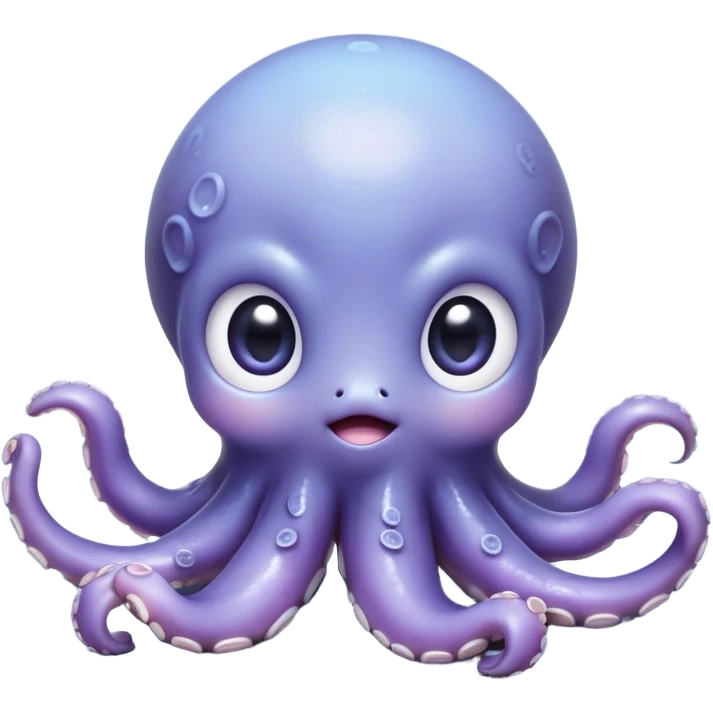 Cinematic Cute Shy Baby Octopus Portrait Emoji, Tentacles tucked slightly inward in an adorably bashful pose, featuring a softly glowing, round light blue-purple body with enormous, soulful eyes peering out timidly, Simplified yet irresistibly adorable features, highly detailed, glowing with a delicate, soothing marine radiance, high shine, quiet yet expressive, stylized with an air of gentle mystery, soft glowing outline, capturing the essence of a tiny, shy deep-sea creature that seems as if it could slowly peek out and explore the world with cautious curiosity! emoji