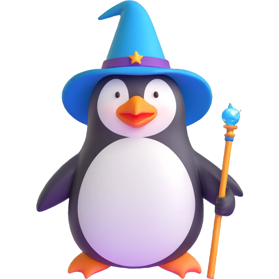 penguin wizard with magic wand emoji
