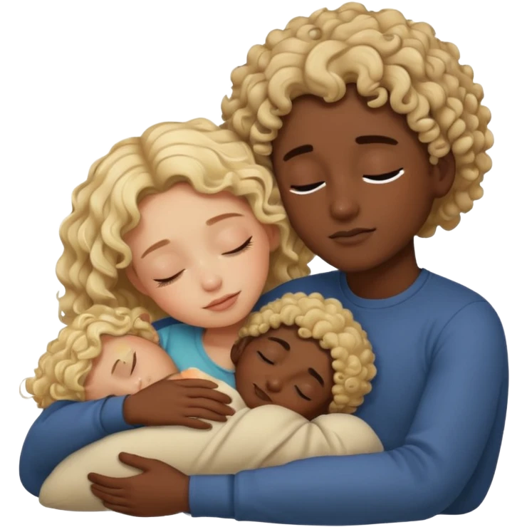 blonde girl and dark skin boy with curly hair sleeping and cuddling emoji
