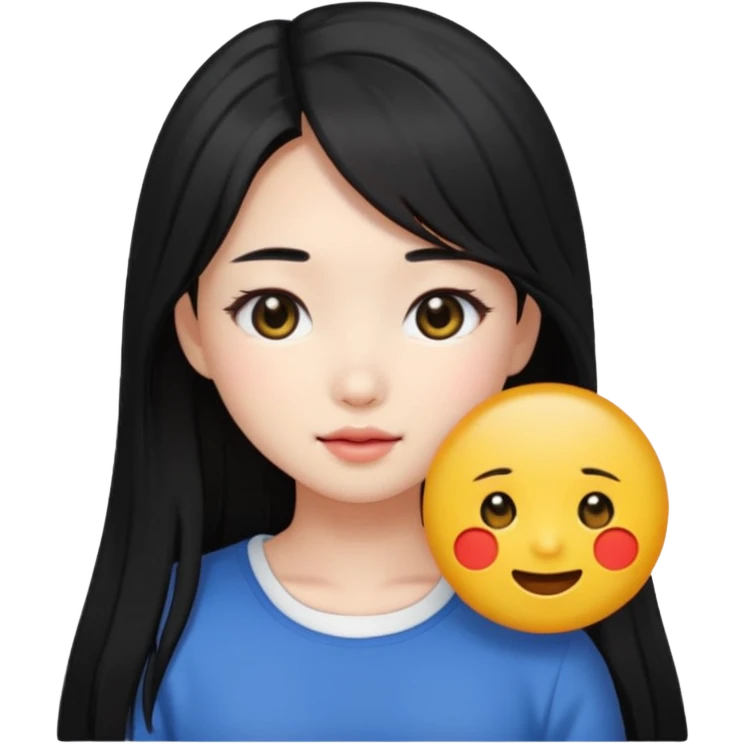 cute Korean girl with black long hairstyle and black eyes, emoji style emoji