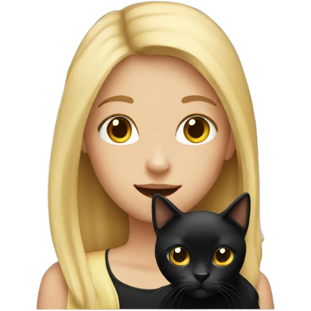 blonde girl holding a black cat emoji