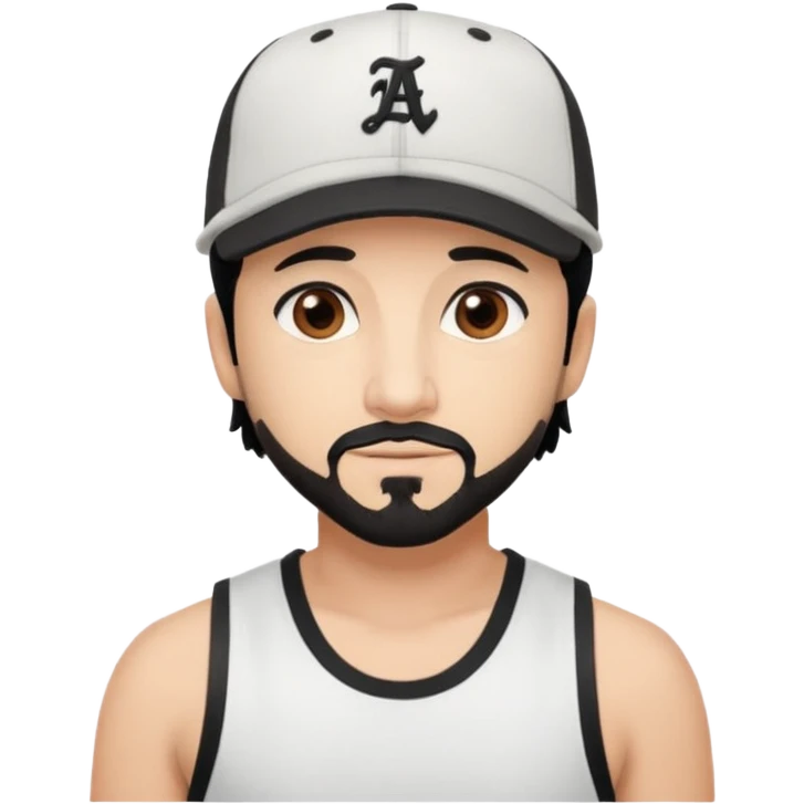 AJ McLean brown eyes, black hair, white tank top and hat emoji