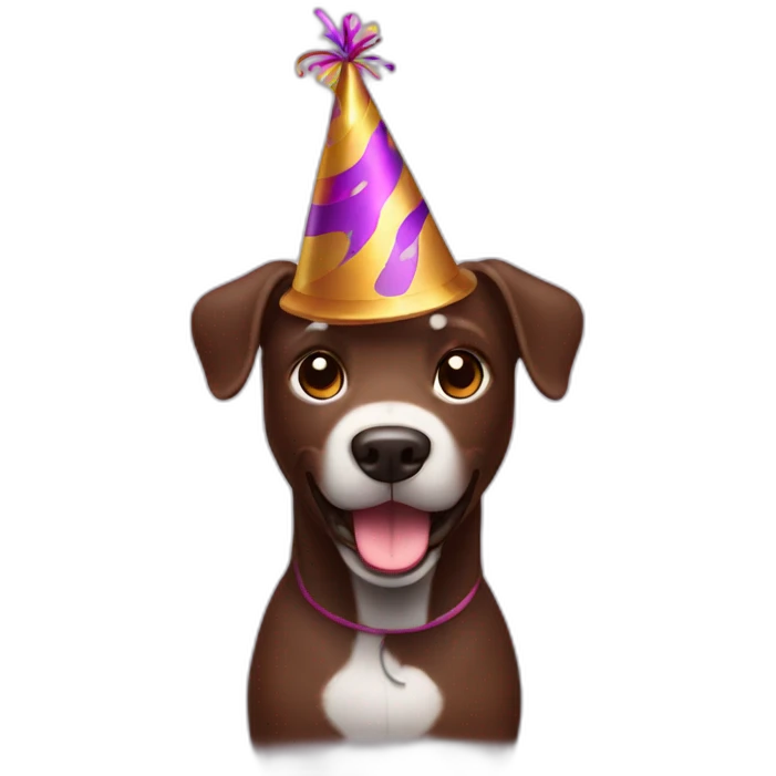 dancing fully chocolate brown dog with a party hat emoji