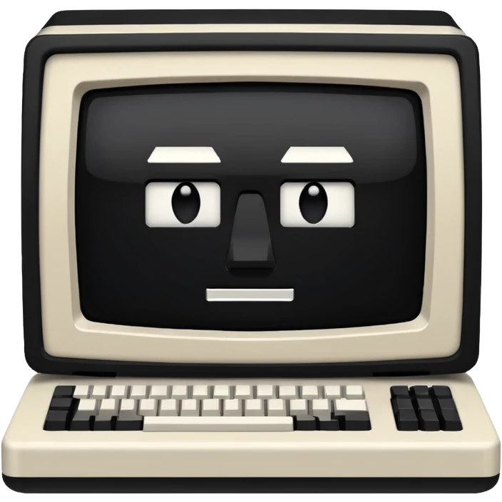 White and black 80s computer with face emoji