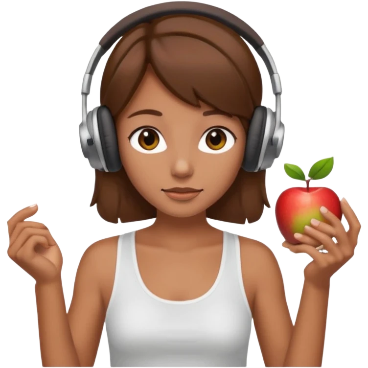 brown haired tan girl with apple headphones, white tank top on emoji