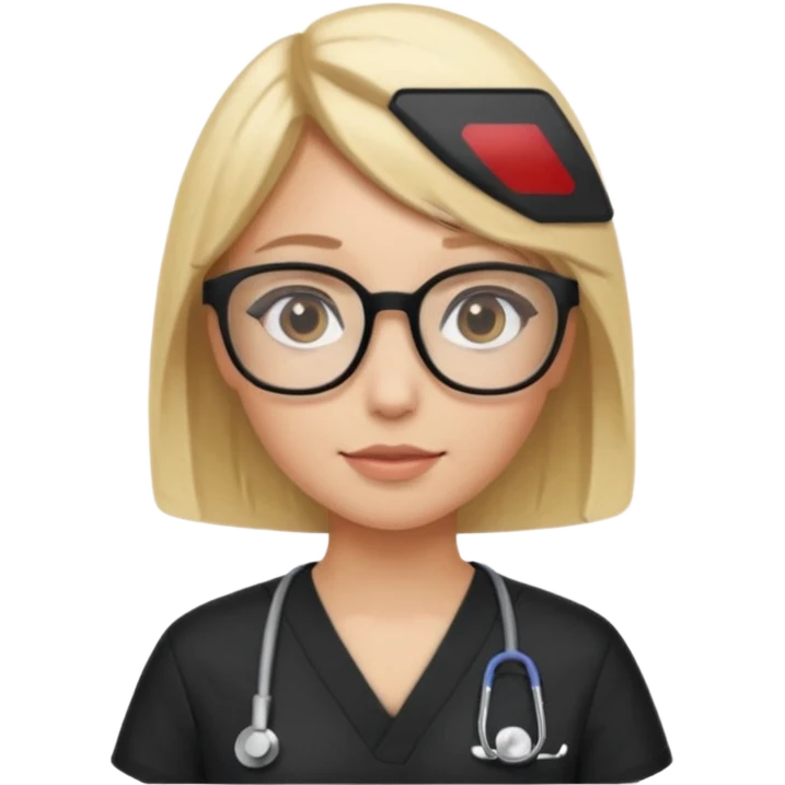 A girl in black scrubs with a blonde bob and glasses minus stethoscope  emoji