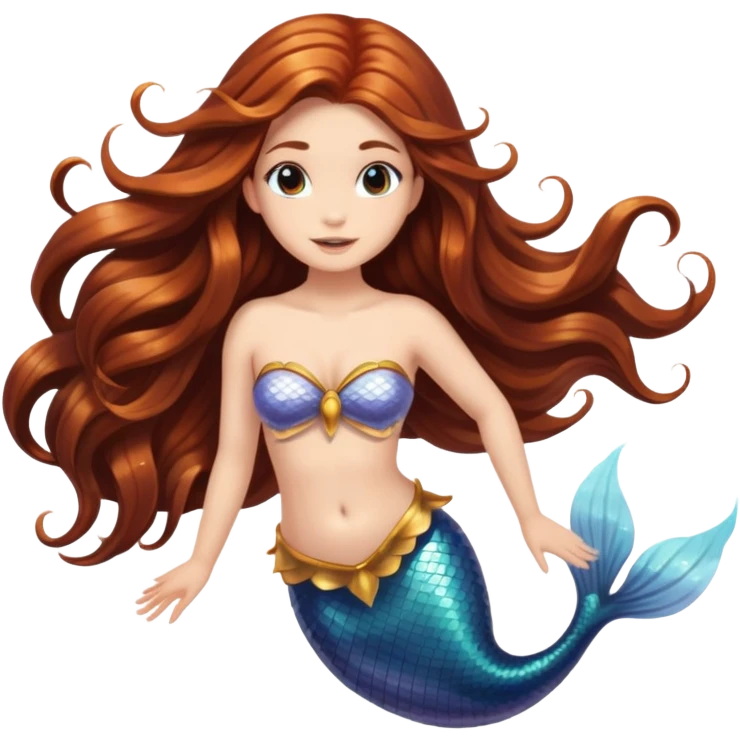 Mermaid with long magical brown hair floating  emoji