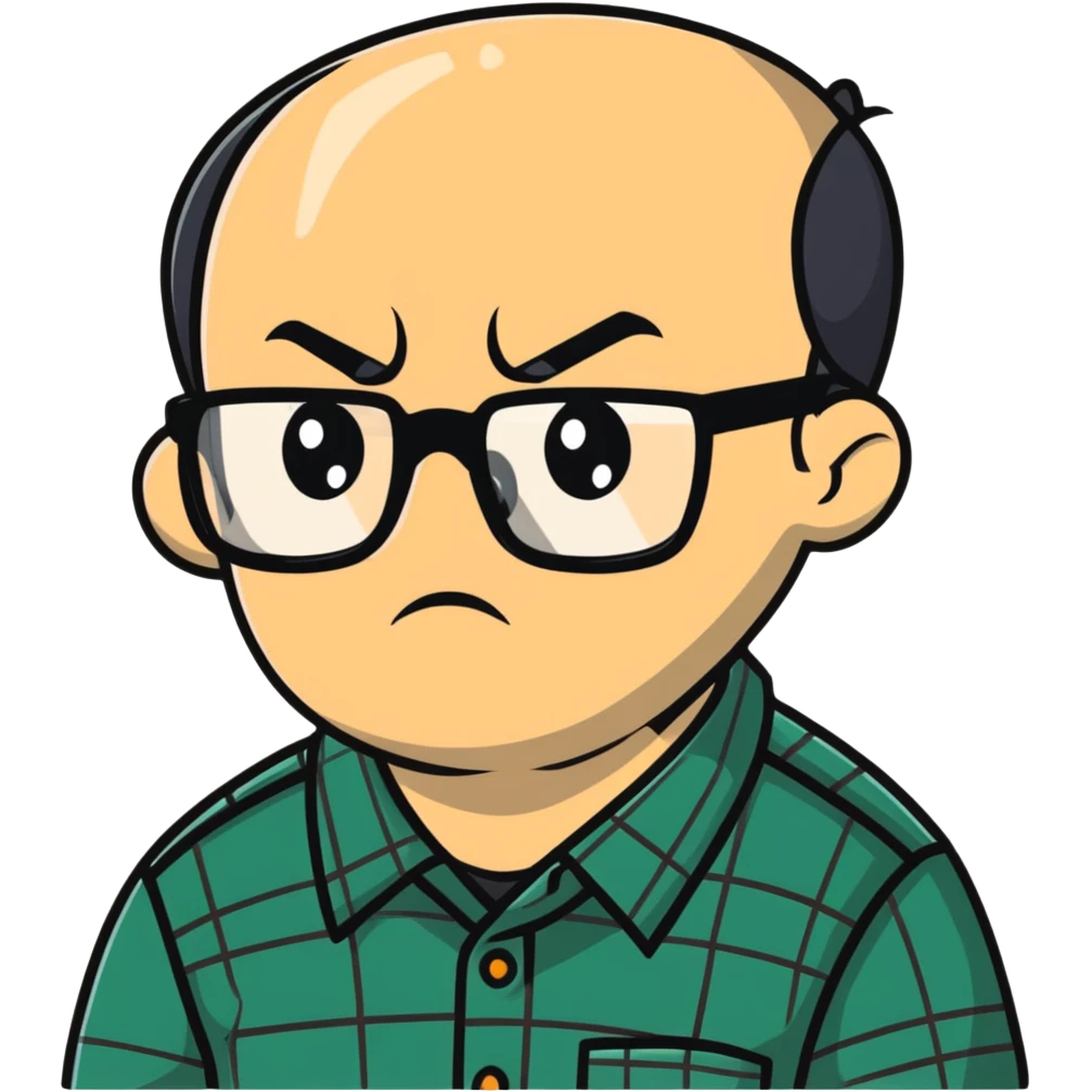 A stiff, uptight person with a scowling face looking fearful, wearing glasses and checkered shirt emoji