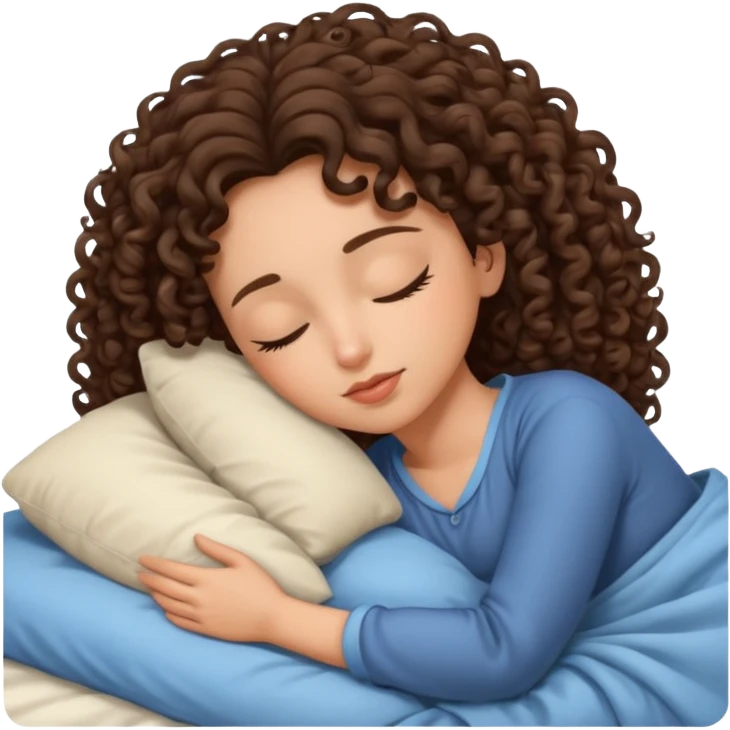 Sleeping brunette beauty, bed and curly hair emoji