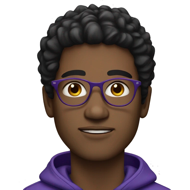 23 year old man white skin, glasses black hair, violet hoodie emoji