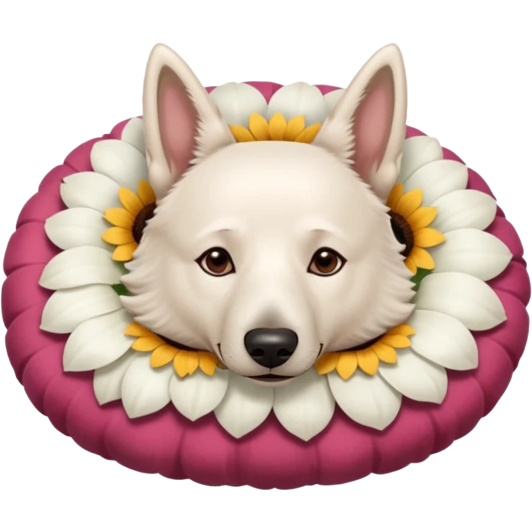 White Belgian shepherd dog with Brown eyes sleeping On a flowerpillow emoji