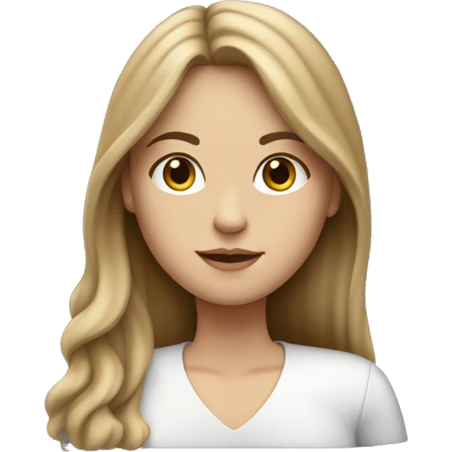 White girl with long brown hair, working on macbook emoji