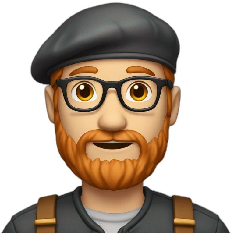 White guy with glasses and a gary flat beret and long copper hair emoji
