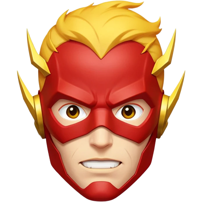 face of The Flash superhero with bold expression, red mask, and yellow lightning emoji