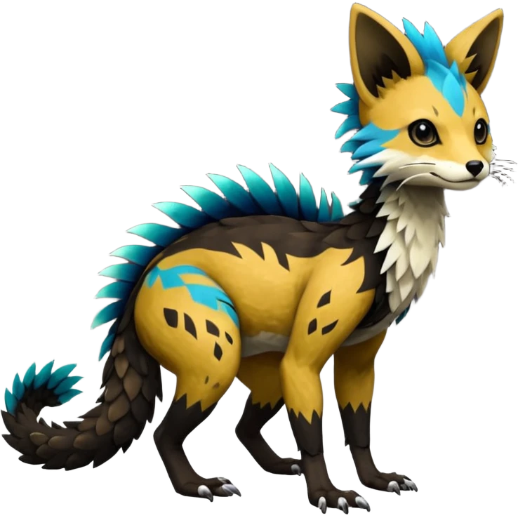 Rare realistic dark edgy badass epic pretty beautiful handsome gorgeous aesthetic colorful vibrant Vernid-Trico-species-Fakemon-creature by LiLaiRa, 4 legs, 1 tail, random markings, (full body) emoji