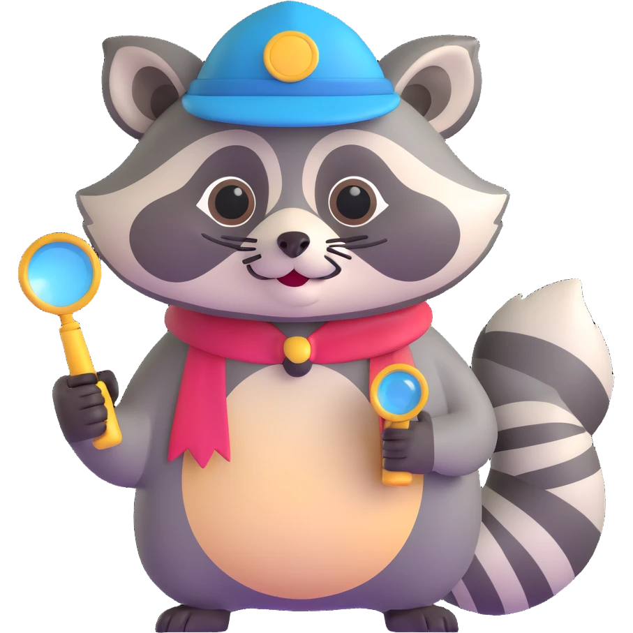 Raccoon detective with hat and magnifying glass emoji