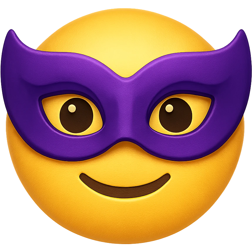 yellow face with purple masquerade mask emoji, digital illustration emoji