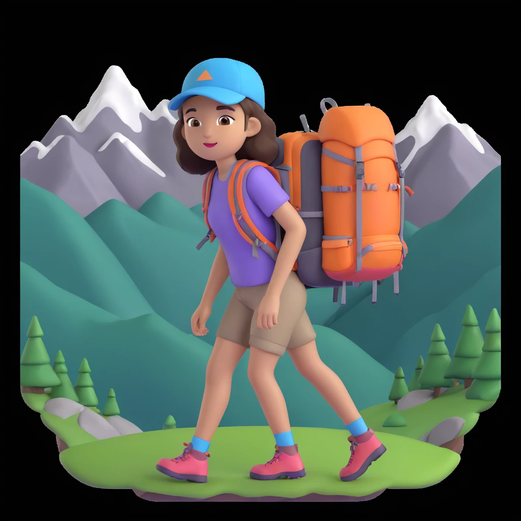 girl back packing mountains in background, close up pose emoji