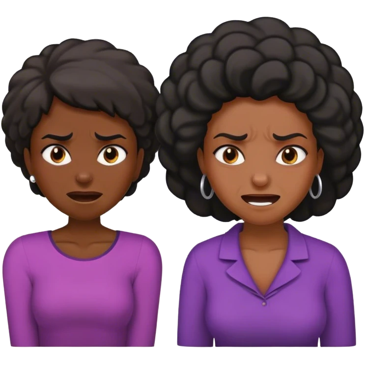 a black-skinned girl, whining and angry next to an older black lady who smile emoji