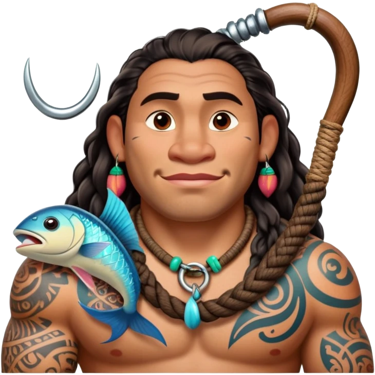 Maui character from Moana with tattoos and large fishhook emoji