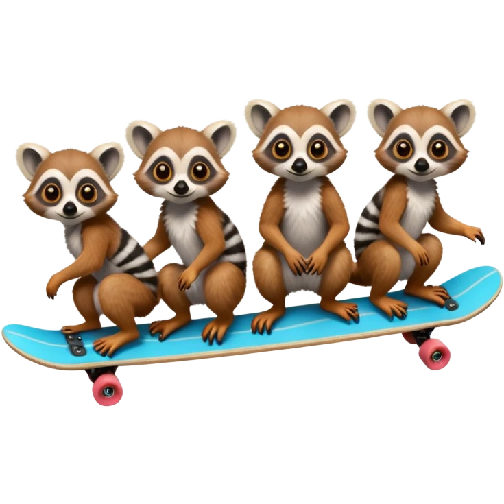 Four lemurs on one long skateboard emoji