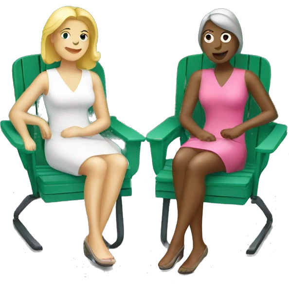 2 white women sitting on plastic lawn chairs emoji