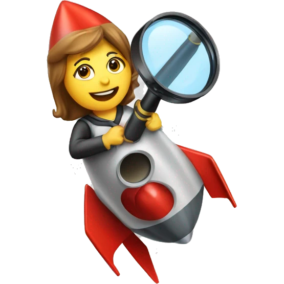 woman riding a rocket with a magnifier emoji