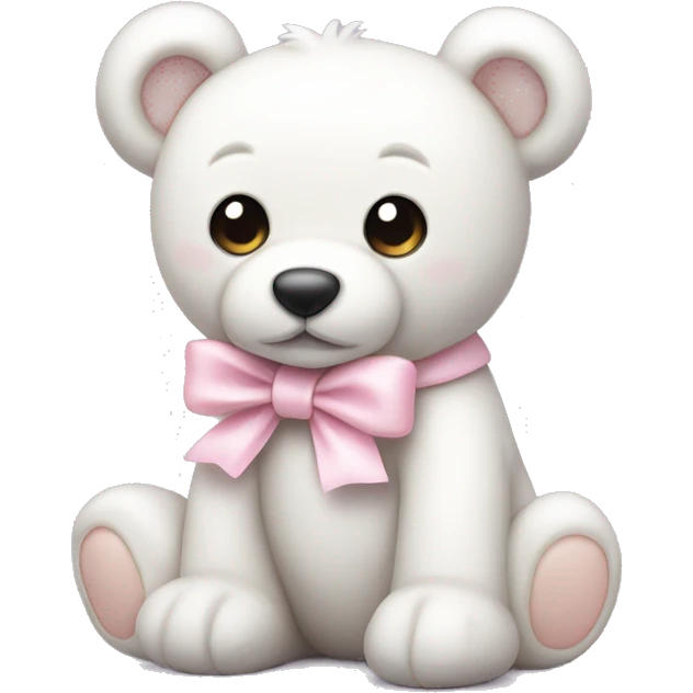White teddy bear with light pink bow on the ear emoji