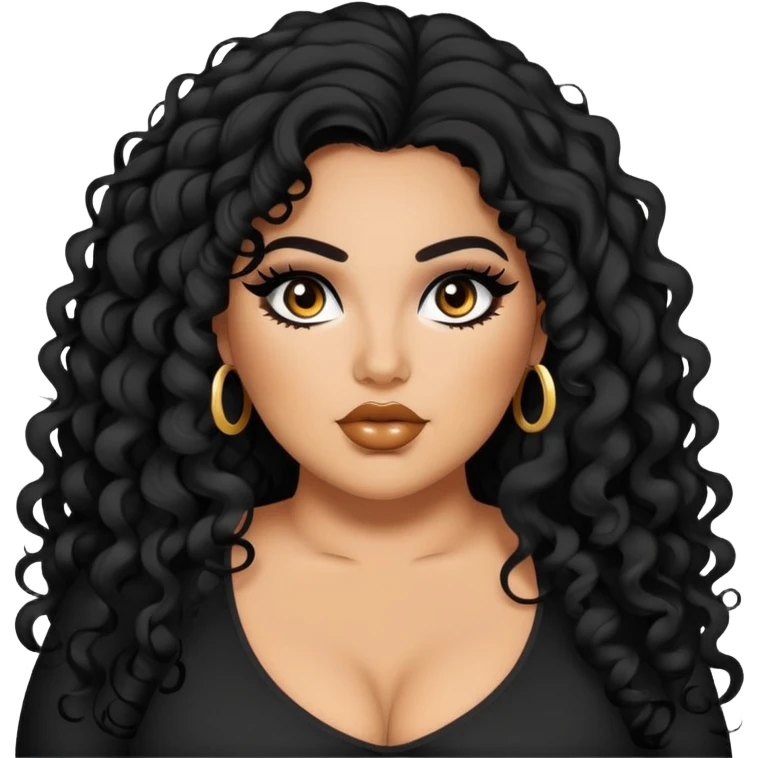 big plus size, tan skin, long black curly hair, baddie,pretty, makeup, black eyeliner, long hair emoji
