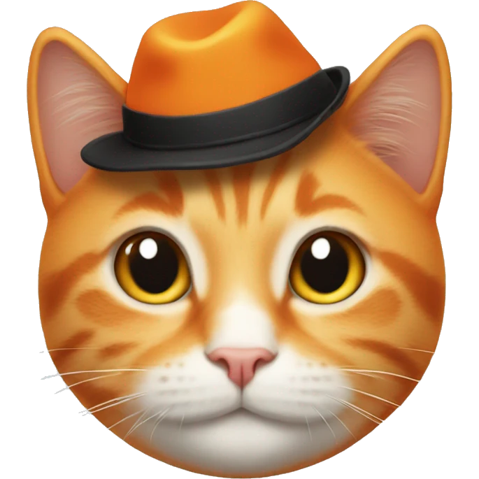 orange cat smiling with a black hat emoji