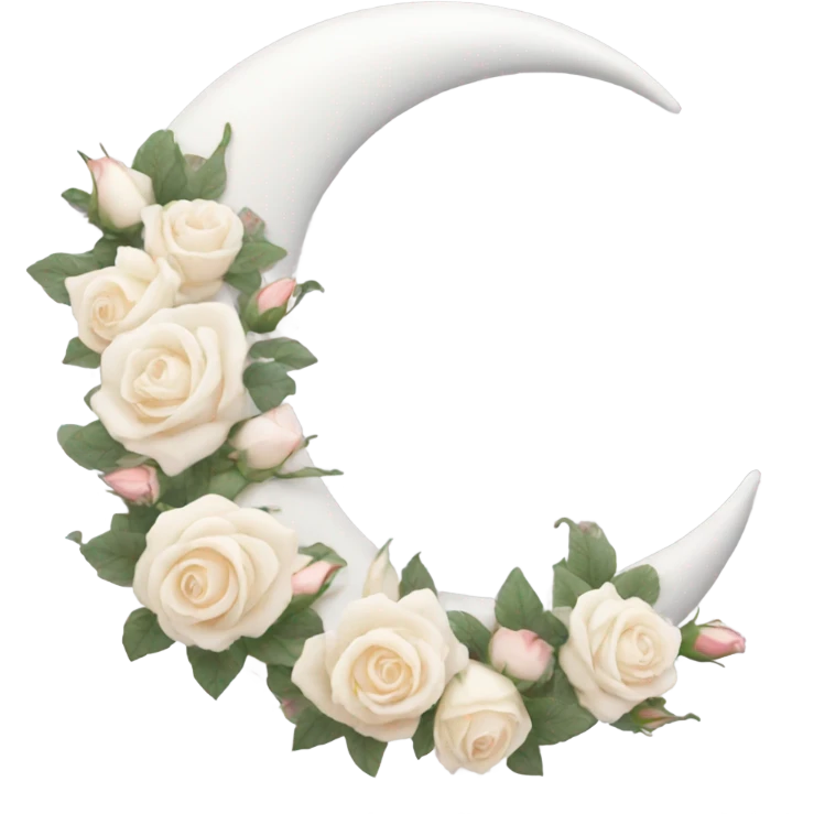 crescent moon white with roses  emoji