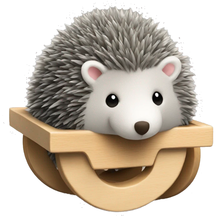 grey hedgehog plush on Wood wheels for baby emoji