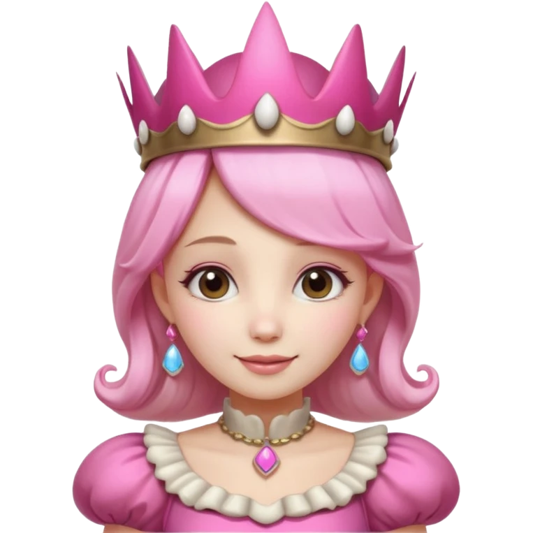 mushroom princess portrait, head and shoulders only, pink mushroom crown, elegant fantasy dress collar, warm smile, 3D cartoon, mobile game icon style, clean background, no text, no watermark
 
 emoji
