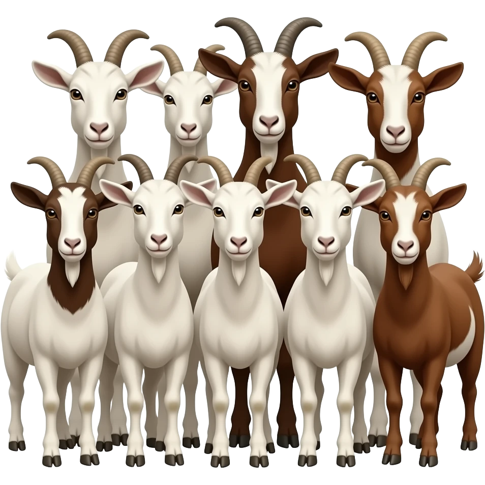 Hazme 8 cabras de tonos blancos y marrones. Tienen que estar las ocho juntas. emoji