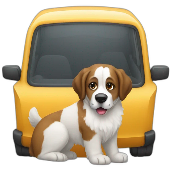 Medium sized car with a medium sized Saint Bernard dog in the window emoji