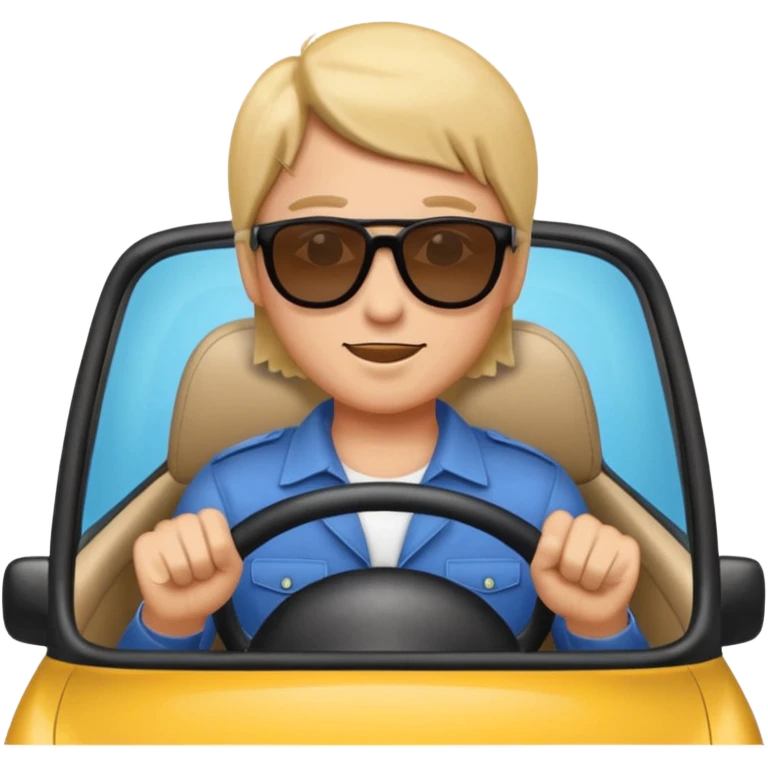 Crea un emoji con fondo transparente en PNG de una persona manejando un vehículo, que se vea desde el parabrisas frontal. emoji
